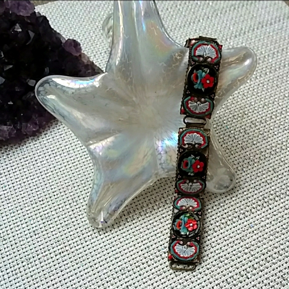 Vintage Italian Floral Micro Mosaic Bracelet - Picture 1 of 6